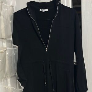 Story Black Women's draw string zipper maxi Dress